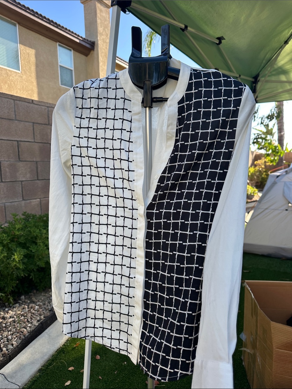 Ivanka Trump Black & White Grid Two-Tone Shirt Jacket